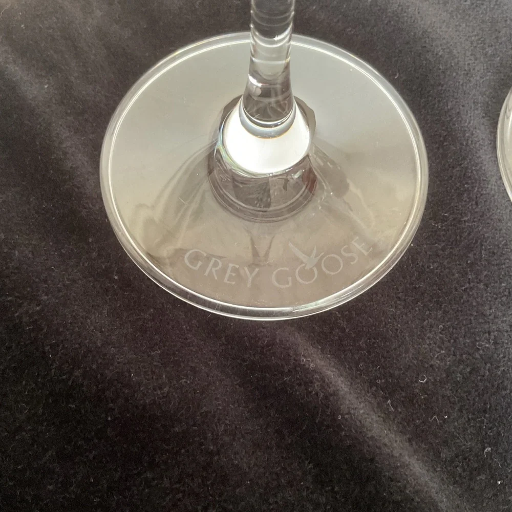 Pair of Authentic Grey Goose Etched Martini Glasses (Set of 2)